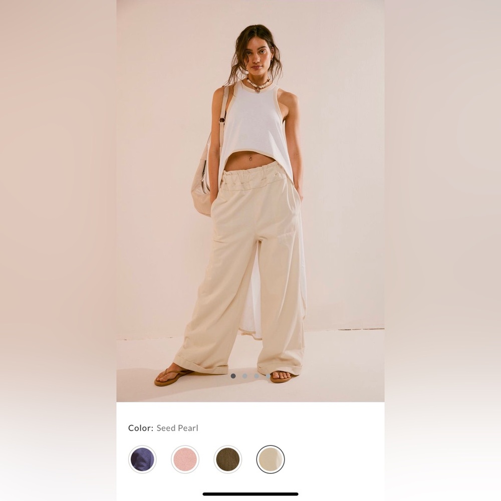 Free People Cream Beach Palma Pants, Small